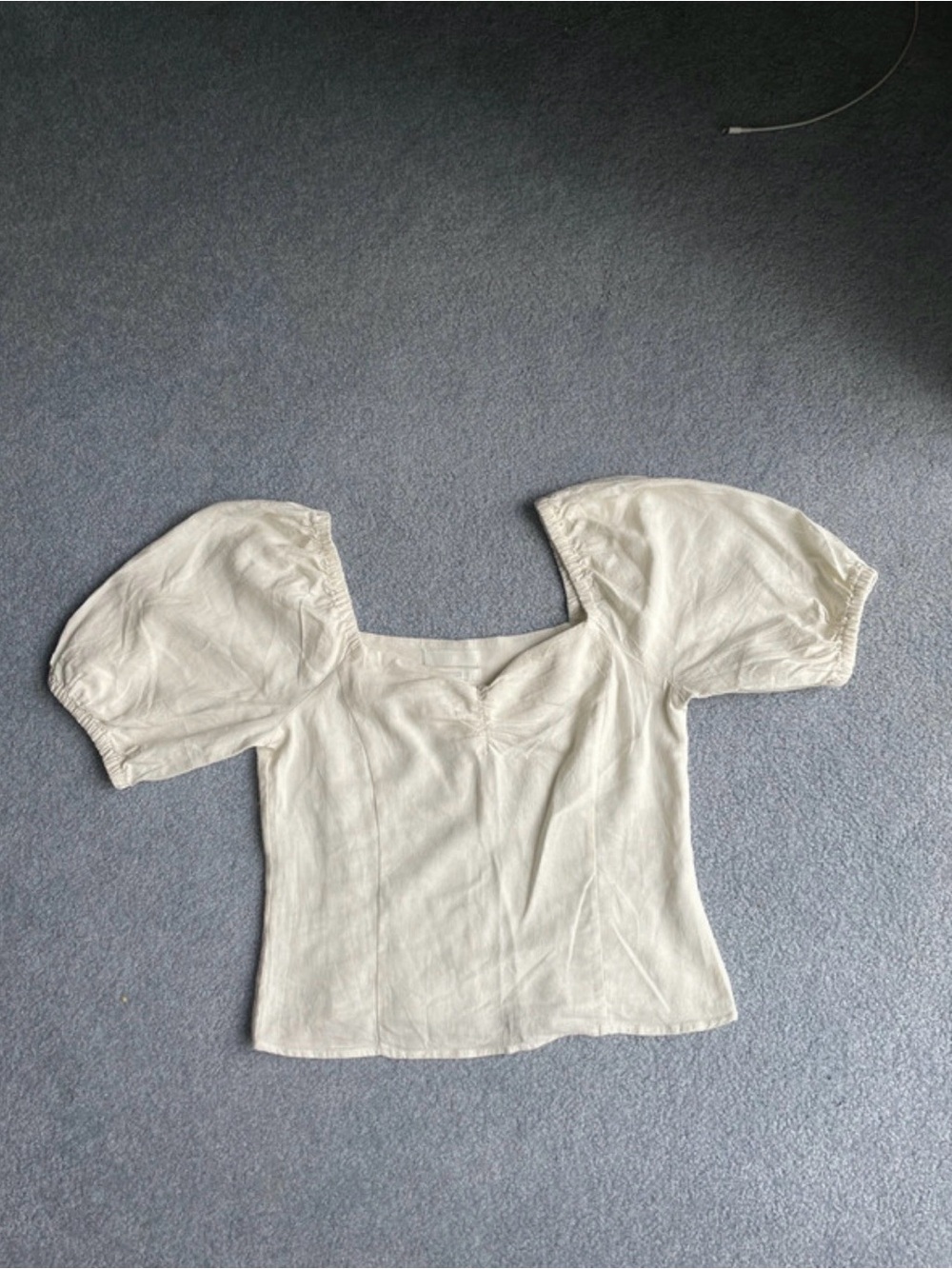H&M Cream Square Neck Puff Sleeve Top
